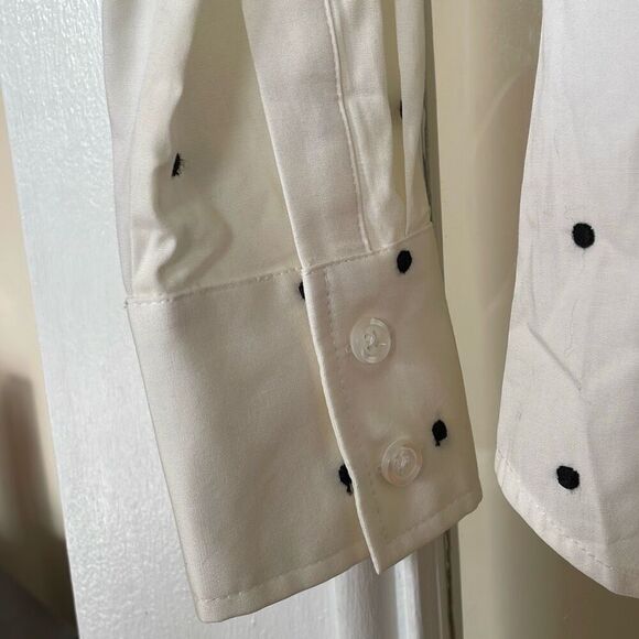 Ann Taylor petite white long sleeve black Polka dot button down shirt size 2P - Picture 7 of 9